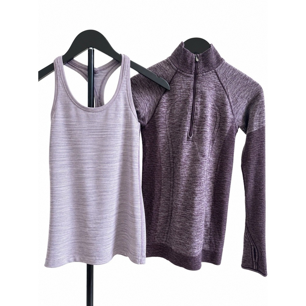 2PC- Lululemon Swiftly Wool 1/2 ZipBlack Cherry / White + Cool Racer Back Tank 2